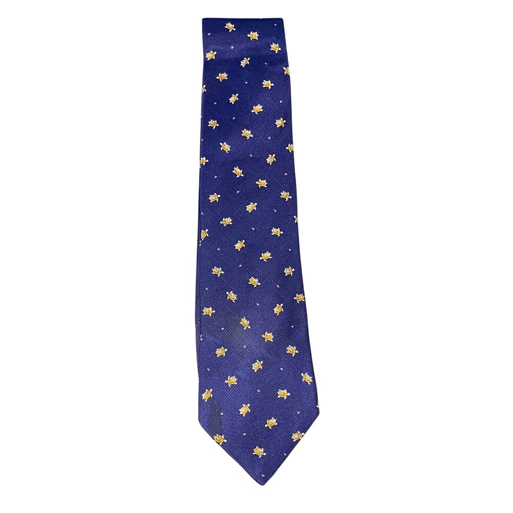 Dunhill Silk Tie – Navy Blue with Yellow Turtle Pattern - Picture 2 of 5